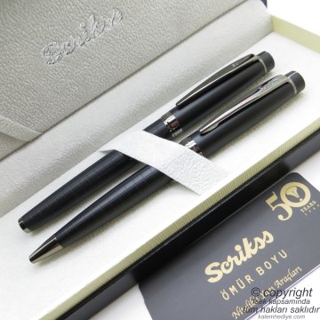 Scrikss 38 Mat Siyah Dolma Kalem + Tükenmez Kalem Set | Scrikss Kalem | İsme Özel Kalem | Hediyelik Kalem