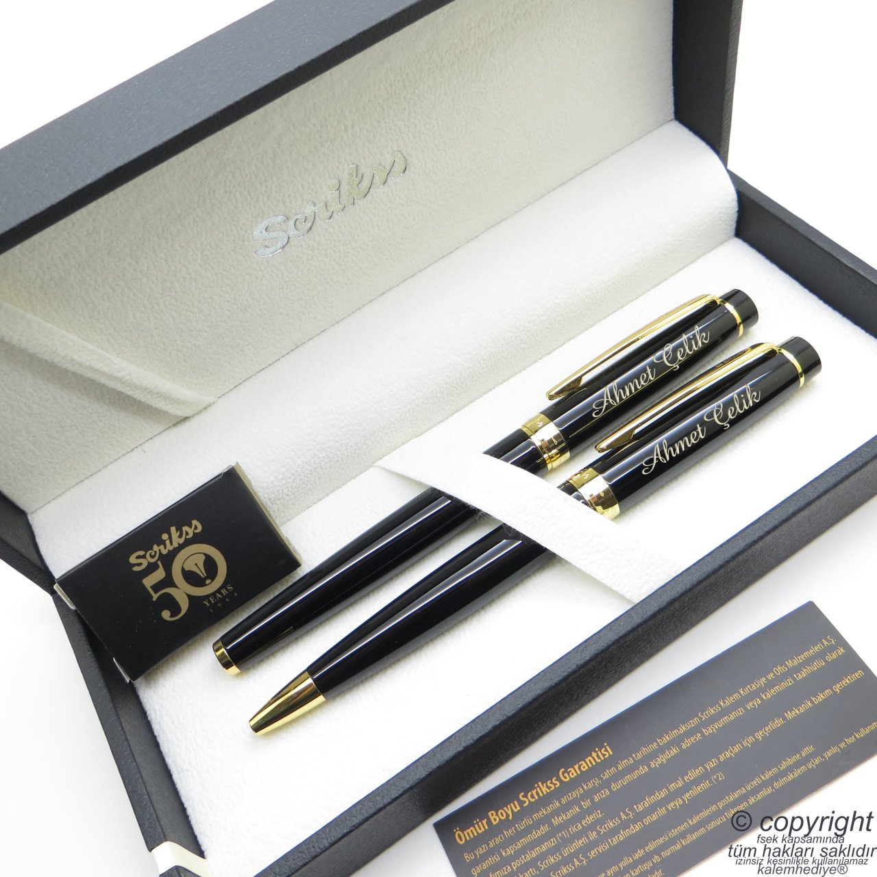 Scrikss 38 Siyah Altın Dolma Kalem + Tükenmez Kalem Set | Scrikss Kalem | İsme Özel Kalem | Hediyelik Kalem