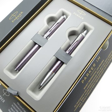 Parker IM Premium Desenli Mor Roller Kalem + Tükenmez Kalem Set | İsme Özel Kalem | Hediyelik Kalem
