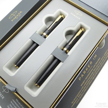 Parker IM Premium Desenli Siyah-Altın Dolma Kalem + Roller Kalem Seti | İsme Özel Kalem