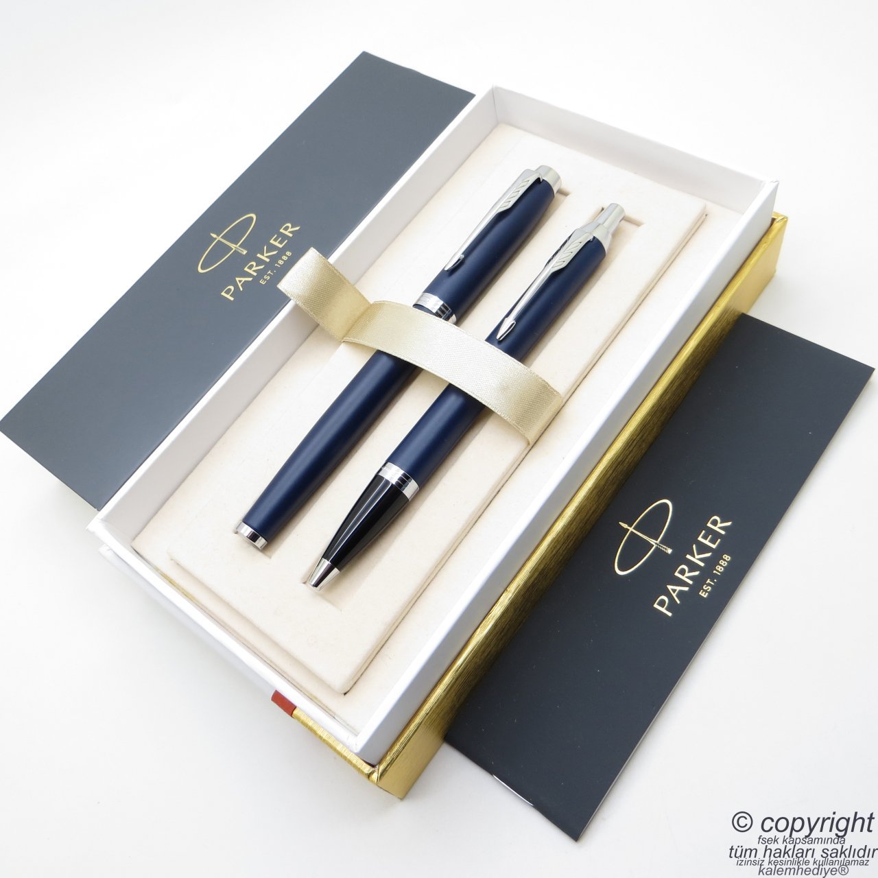 Parker IM Gece Mavisi Roller Kalem + Tükenmez Kalem Set | İsme Özel Kalem | Hediyelik Kalem