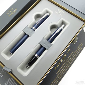 Parker IM Gece Mavisi Roller Kalem + Tükenmez Kalem Set | İsme Özel Kalem | Hediyelik Kalem