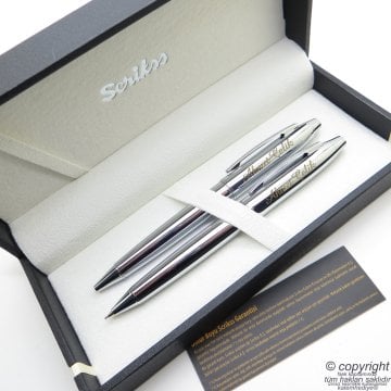 Scrikss 35 Parlak Krom Tükenmez Kalem + Versatil Kalem Set | Scrikss Kalem | İsme Özel Kalem | Hediyelik Kalem