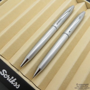 Scrikss 35 Mat Krom Tükenmez Kalem + Versatil Kalem Set | Scrikss Kalem | İsme Özel Kalem | Hediyelik Kalem