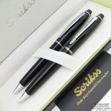 Scrikss 35 Siyah Krom Tükenmez Kalem + Versatil Kalem Set | Scrikss Kalem | İsme Özel Kalem | Hediyelik Kalem