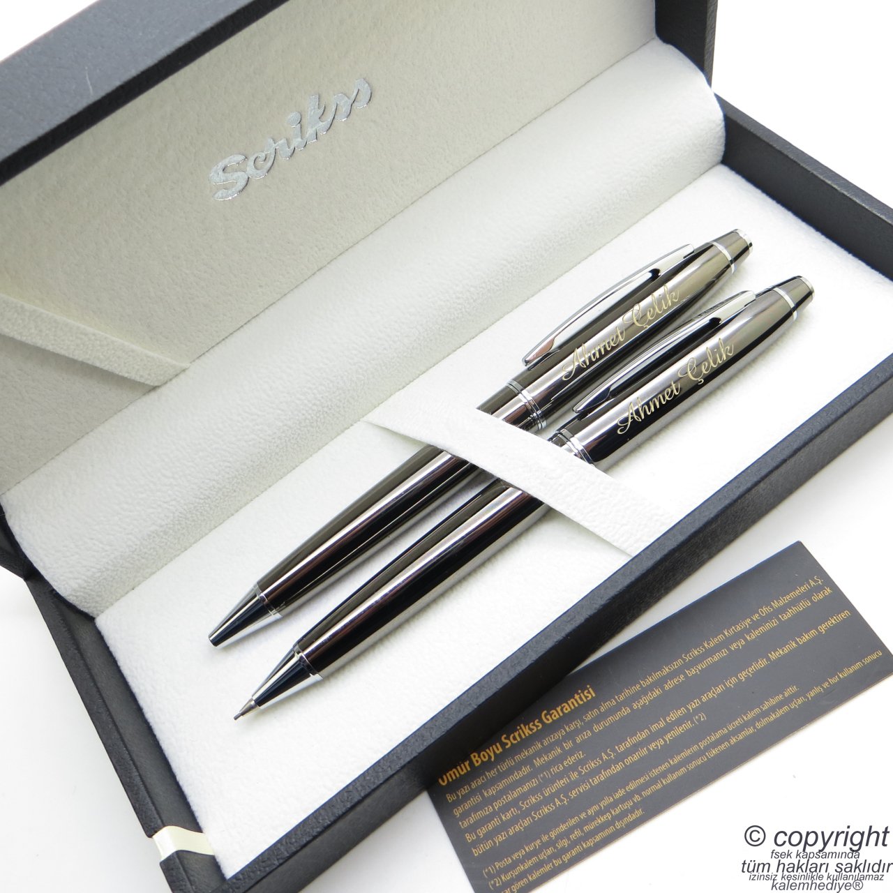 Scrikss 35 Titanium Tükenmez Kalem + Versatil Kalem Set | Scrikss Kalem | İsme Özel Kalem | Hediyelik Kalem