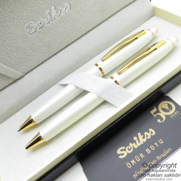 Scrikss 35 Beyaz Altın Tükenmez Kalem + Versatil Kalem Set | Scrikss Kalem | İsme Özel Kalem | Hediyelik Kalem
