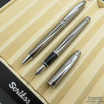 Scrikss 35 Titanium Dolma Kalem + Tükenmez Kalem Set | Scrikss Kalem | İsme Özel Kalem | Hediyelik Kalem