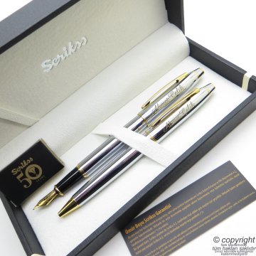 Scrikss 35 Gold Krom Dolma Kalem + Tükenmez Kalem Set | Scrikss Kalem | İsme Özel Kalem | Hediyelik Kalem