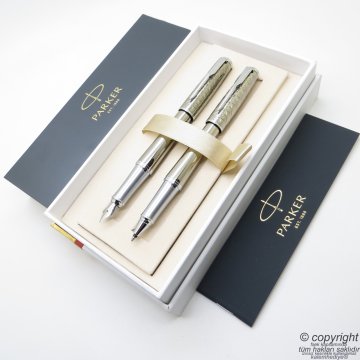 Parker  Urban Premium Desenli Gümüş Yaldız Dolma Kalem + Roller Kalem Seti | İsme Özel Kalem