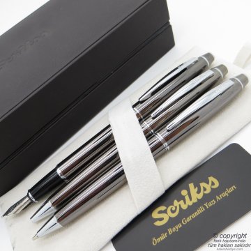 Scrikss 35 3'lü Set Titanium Ahşap Deri Kutulu | Dolma Kalem + Tükenmez Kalem + Versatil Kalem Set | Scrikss Kalem | İsme Özel Kalem | Hediyelik Kalem