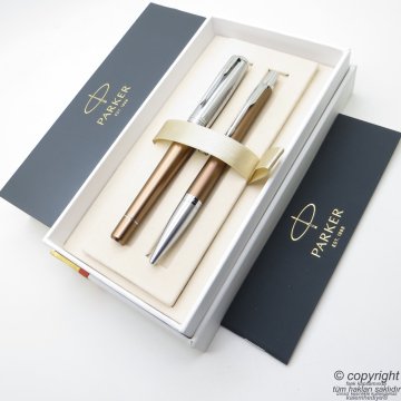 Parker Urban Premium Desenli Bakır Bronz Roller Kalem + Tükenmez Kalem Set | İsme Özel Kalem | Hediyelik Kalem
