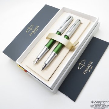 Parker Urban Premium Desenli Yeşil Dolma Kalem + Roller Kalem Seti | İsme Özel Kalem