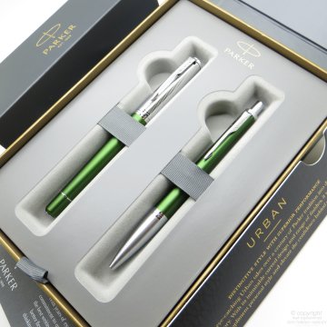 Parker Urban Premium Desenli Yeşil Dolma Kalem + Tükenmez Kalem | İsme Özel Kalem | Hediyelik Kalem