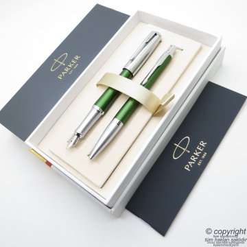 Parker Urban Premium Desenli Yeşil Dolma Kalem + Tükenmez Kalem | İsme Özel Kalem | Hediyelik Kalem