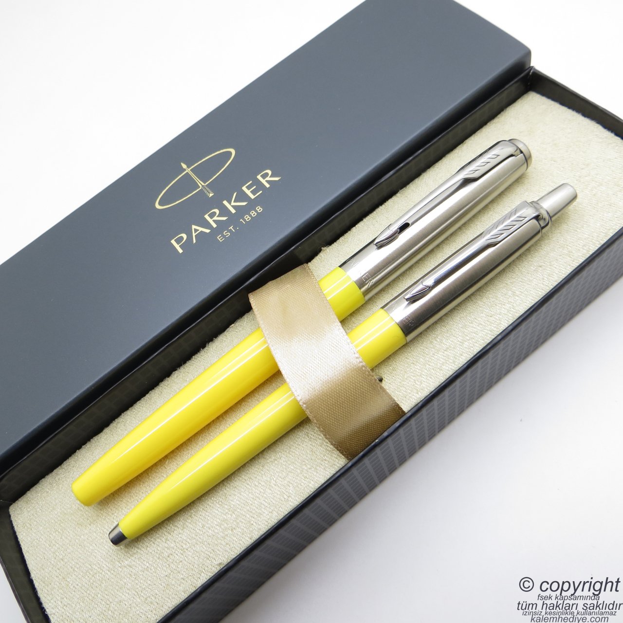 Parker Jotter Original Sarı Dolma Kalem + Tükenmez Kalem Set | İsme Özel Kalem | Hediyelik Kalem