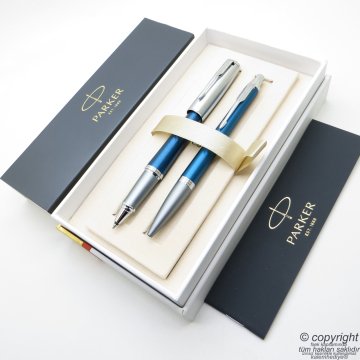 Parker Urban Premium Mavi Roller Kalem + Tükenmez Kalem Set | İsme Özel Kalem | Hediyelik Kalem