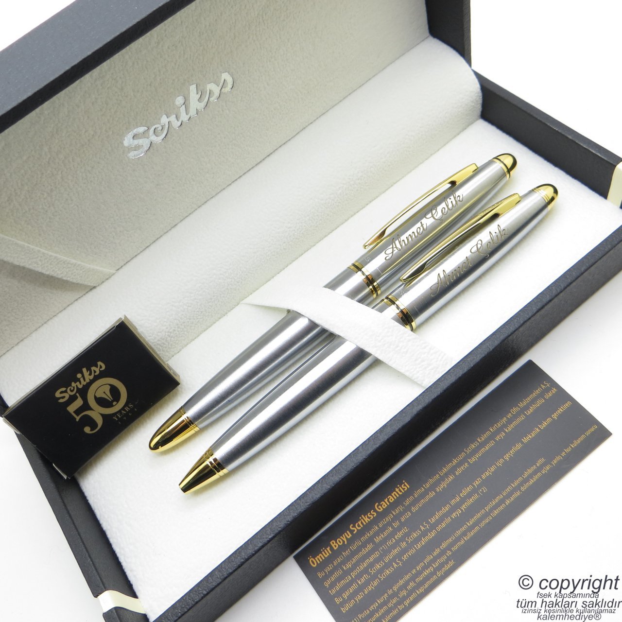 Scrikss 88 Gold Krom Dolma Kalem + Tükenmez Kalem Set | Scrikss Kalem | İsme Özel Kalem | Hediyelik Kalem