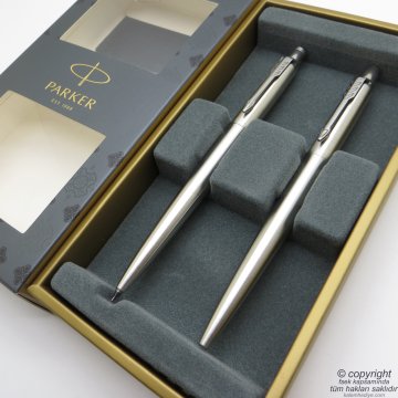 Parker Jotter SS CT Tükenmez Kalem + 0.5 Versatil Kalem Set | Parker Kalem | İsme Özel Kalem | Hediyelik Kalem