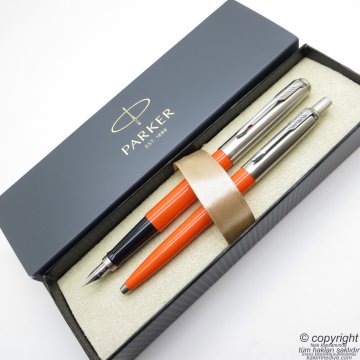 Parker Jotter Original Turuncu Dolma Kalem + Tükenmez Kalem Set | İsme Özel Kalem | Hediyelik Kalem