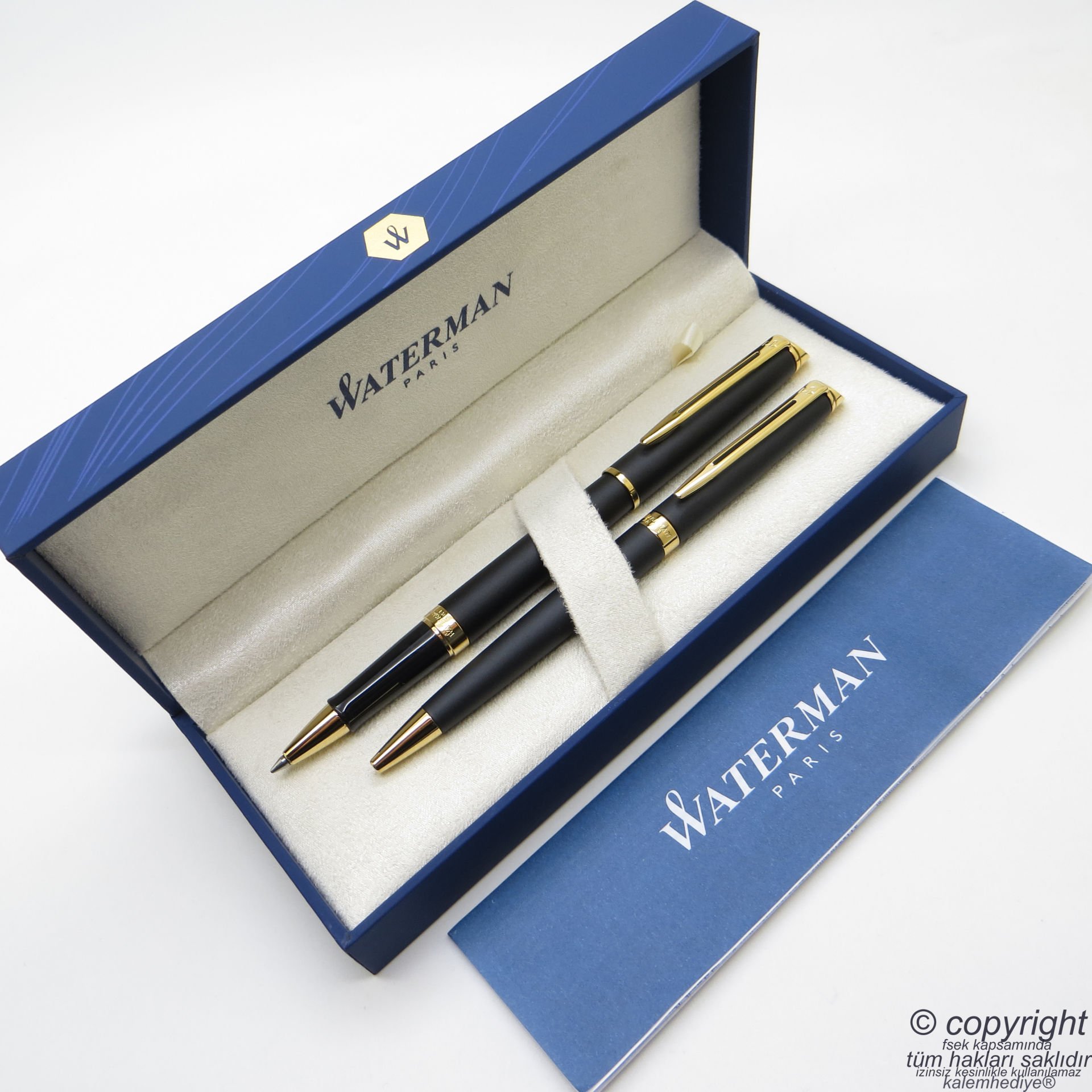 Waterman Hemisphere Mat Siyah GT Roller Kalem + Tükenmez Kalem Set | İsme Özel Kalem | Hediye Kalem