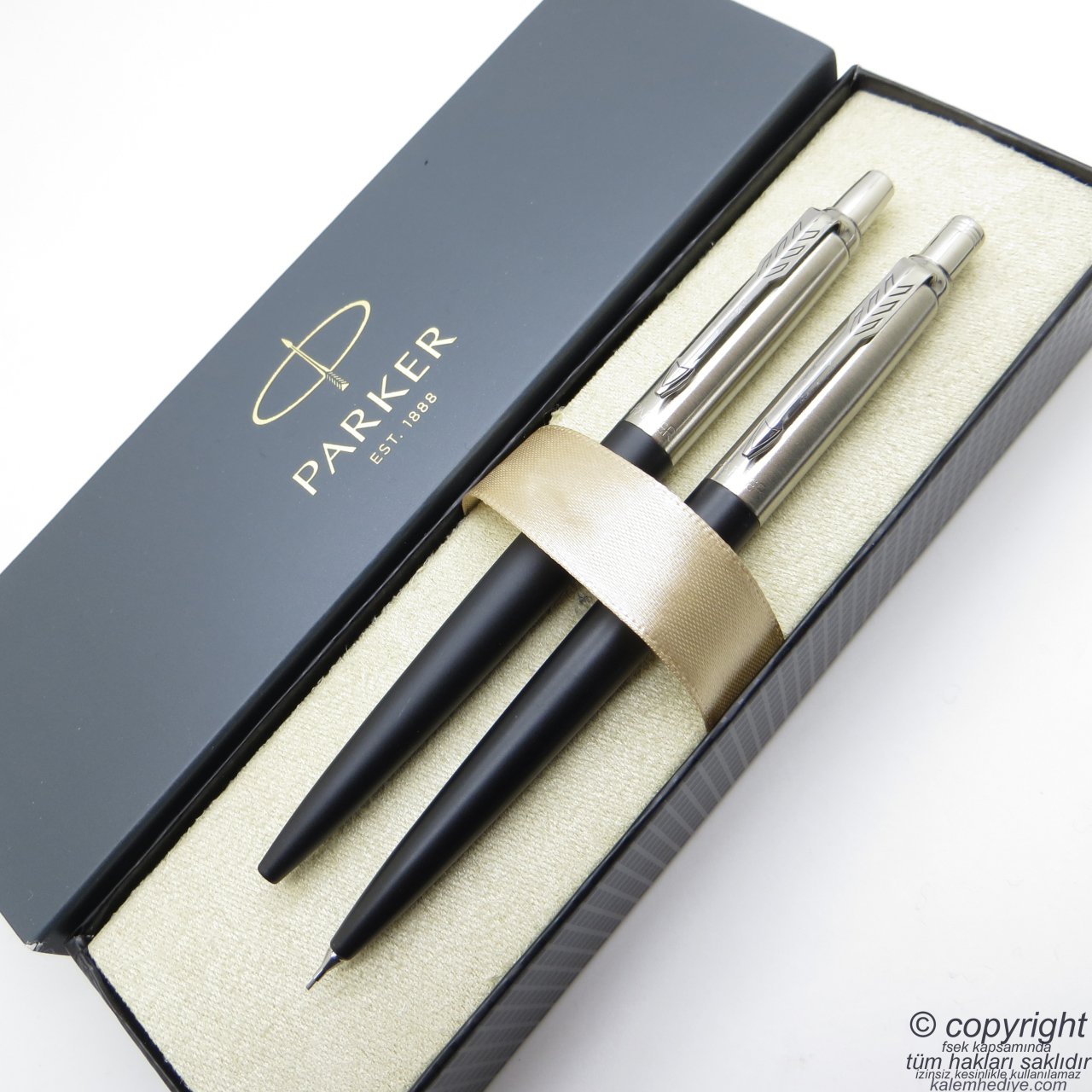 Parker Jotter Metal Siyah Tükenmez Kalem + 0.5 Versatil (uçlu) Kalem Set | İsme Özel Kalem | Hediyelik Kalem