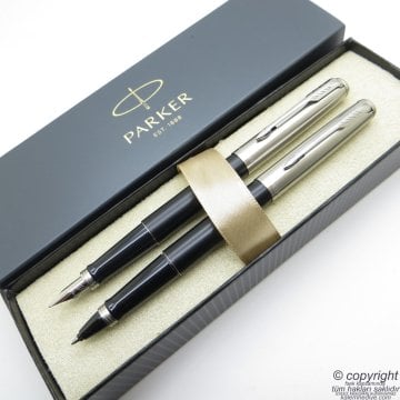 Parker Jotter Metal Siyah Dolma Kalem + Roller Kalem Set | İsme Özel Kalem | Hediyelik Kalem