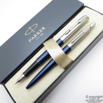 Parker Jotter Metal Mavi Dolma Kalem + Tükenmez Kalem Set | İsme Özel Kalem | Hediyelik Kalem