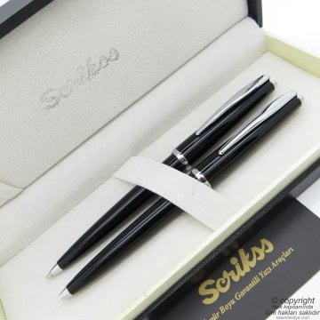 Scrikss 33 Siyah Tükenmez Kalem + Versatil Kalem Set | Scrikss Kalem | İsme Özel Kalem | Hediyelik Kalem