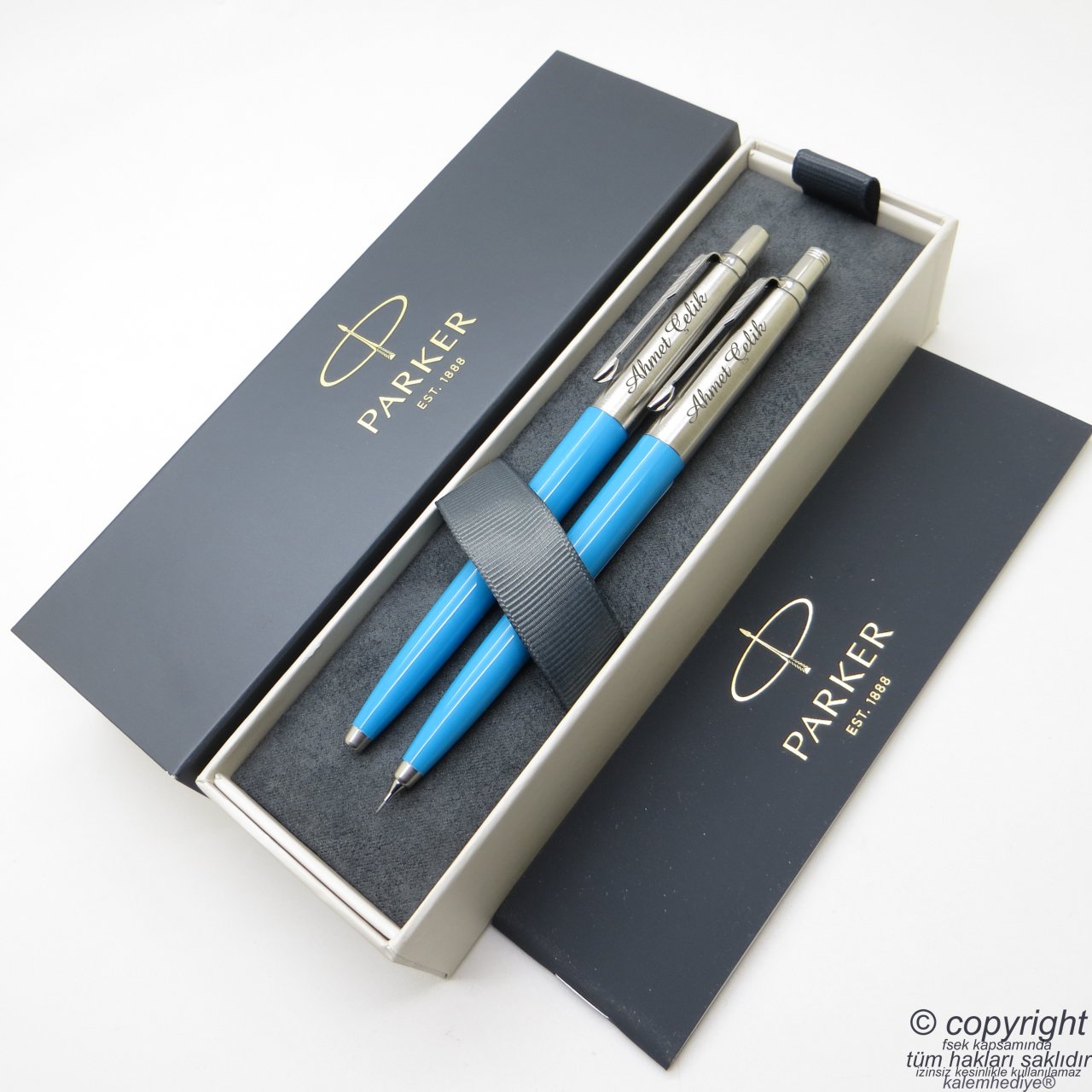 Parker Jotter Original Açık Mavi Tükenmez Kalem + 0.5 Versatil (uçlu) Kalem Set | İsme Özel Kalem | Hediyelik Kalem