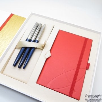 Parker Jotter Metal Mavi İsme Özel Multi Set - Defterli Büyük Kutusunda - Dolma Kalem + Roller Kalem + Tükenmez Kalem | Hediyelik Kalem