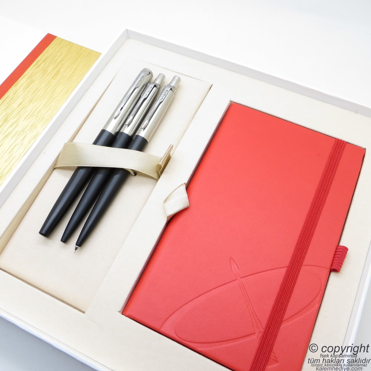 Parker Jotter Metal Siyah İsme Özel Multi Set - Defterli Büyük Kutusunda - Dolma Kalem + Tükenmez Kalem + 05 Versatil Kalem | Hediyelik Kalem