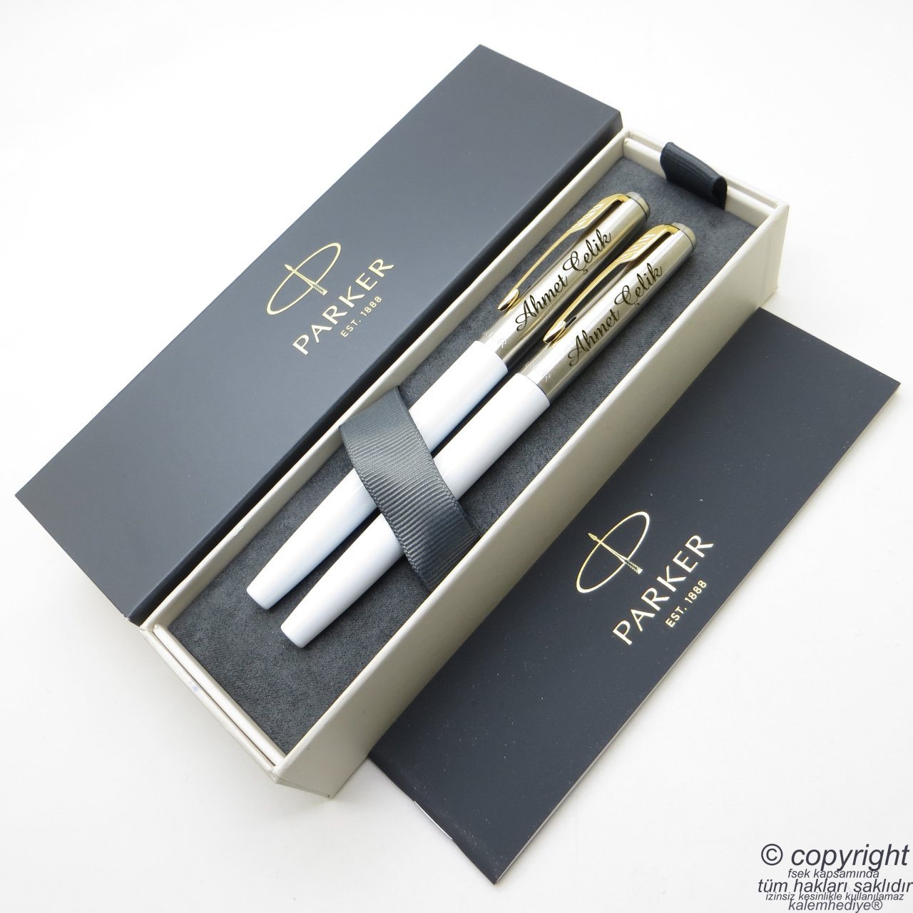 Parker Jotter Original Beyaz GT Dolma Kalem + Roller Kalem Set | İsme Özel Kalem | Hediyelik Kalem