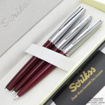 Scrikss 78 3'lü Set Bordo | Dolma Kalem + Tükenmez Kalem + Versatil Kalem Set | Scrikss Kalem | İsme Özel Kalem | Hediyelik Kalem