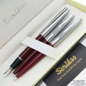 Scrikss 78 3'lü Set Bordo | Dolma Kalem + Tükenmez Kalem + Versatil Kalem Set | Scrikss Kalem | İsme Özel Kalem | Hediyelik Kalem