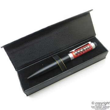 Kırmızı Siyah Krom Sanatsal Çizimli Tükenmez Kalem | Benzersiz üründür. Yalnızca bir adet bulunmaktadır