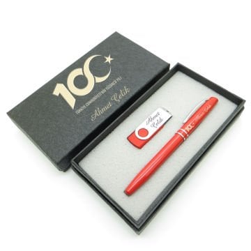 Yüzüncü Yıl (100. Yıl) Özel Set - Kalem + Usb Bellek Set - İsme Özel