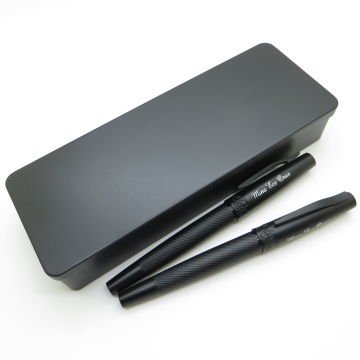 Öğretmenler Günü Kalem Seti - Mat Siyah Dolma Kalem + Roller Kalem Set - İsme Özel