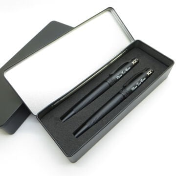 İsme Özel Kalem Seti - Mat Siyah Dolma Kalem + Roller Kalem Set - Kişiye Özel
