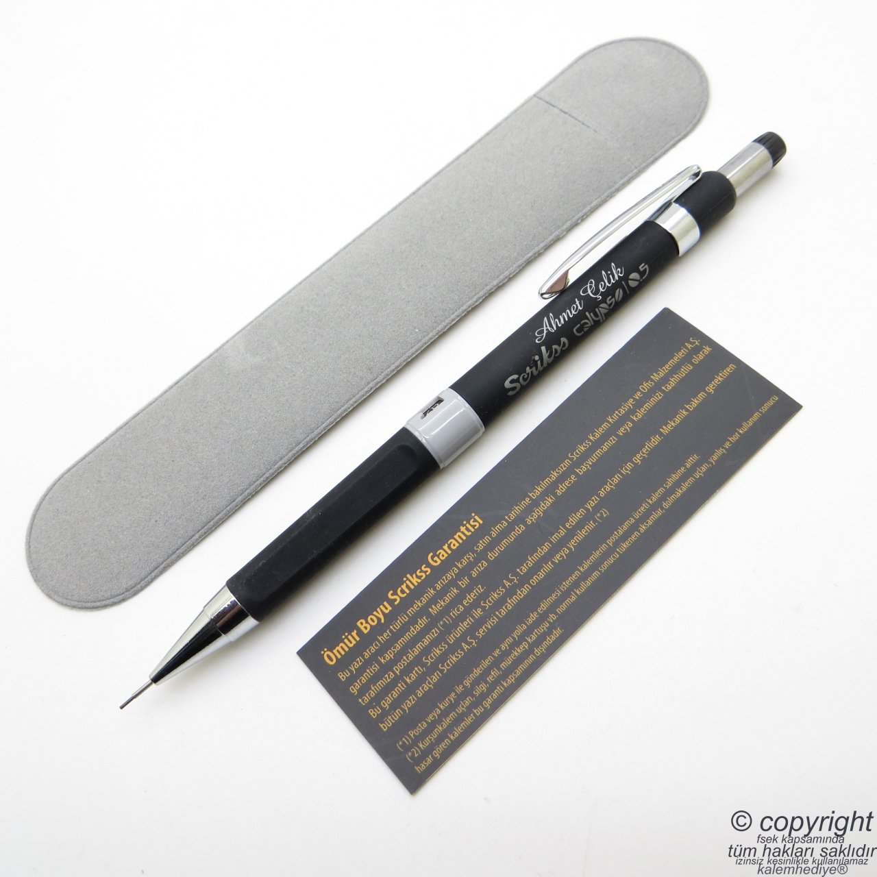 Scrikss İsme Özel Calypso Versatil Kalem 0.5 Siyah + Kadife Kılıf | İsme Özel Kalem