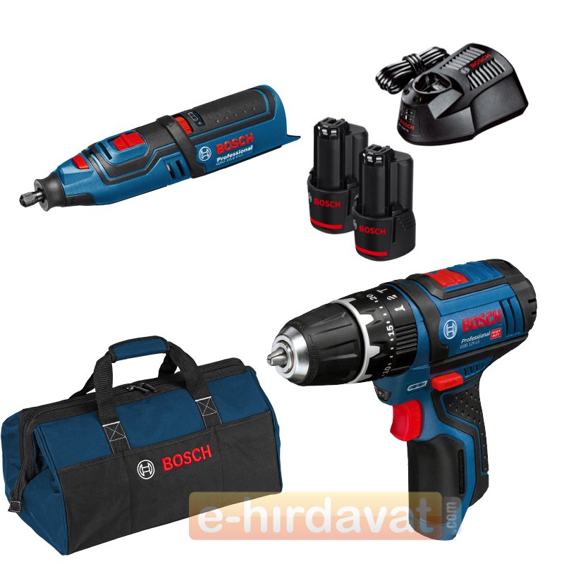 Bosch GRO 12V-35 El Motoru + GSB 12V-15 Akülü Darbeli Matkap