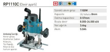 Makita RP1110C Devir Ayarlı Dik Freze