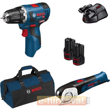 Bosch GSR 12V-20 EC Delme Vidalama + GUS 10.8 Çok Amaçlı Makas