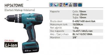 Makita HP347DWE Akülü Matkap Vidalama