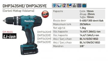 Makita DHP343SYE Akülü Darbeli Matkap Vidalama