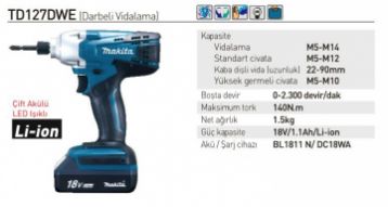 Makita TD127DWE Akülü Darbeli Matkap Vidalama