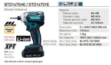 Makita DTD147SYE Akülü Darbeli Matkap Vidalama