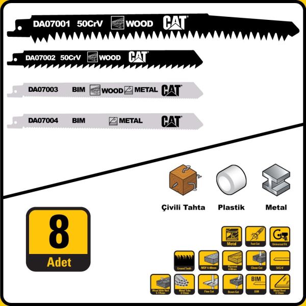 CAT DA07901 8 Parça Profesyonel Metal/Ahşap Kesme Tilki Kuyruğu Testere Ucu