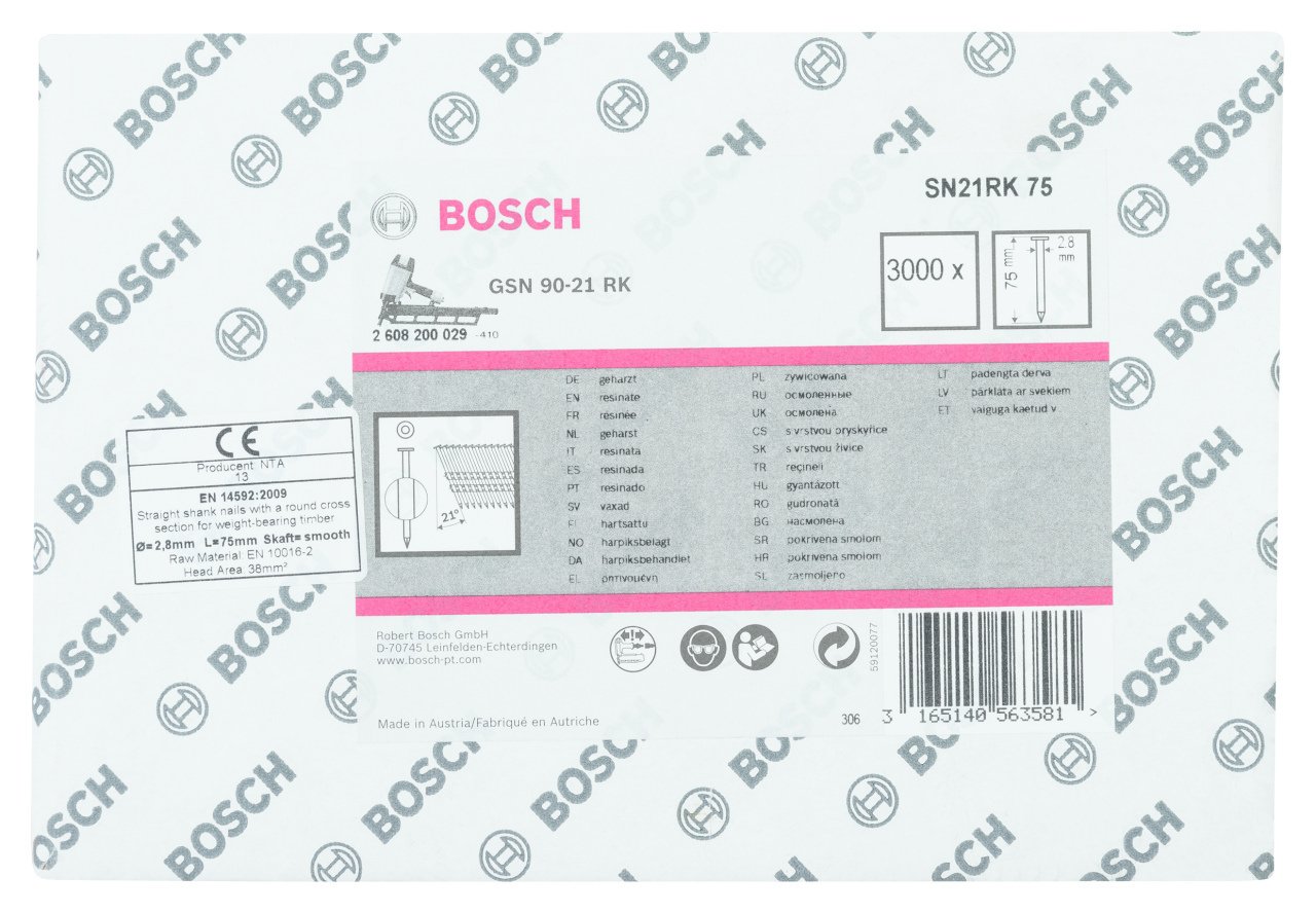 Bosch GSN 90-21DK Çivi  75mm 3000li Düz Parlak