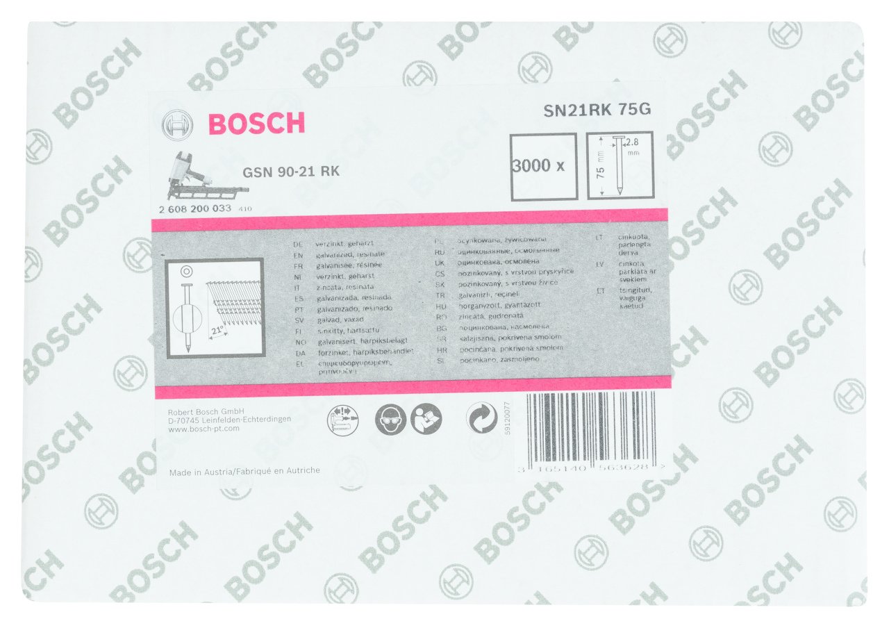 Bosch GSN 90-21DK Çivi  75mm 3000li Düz ÇinkoK